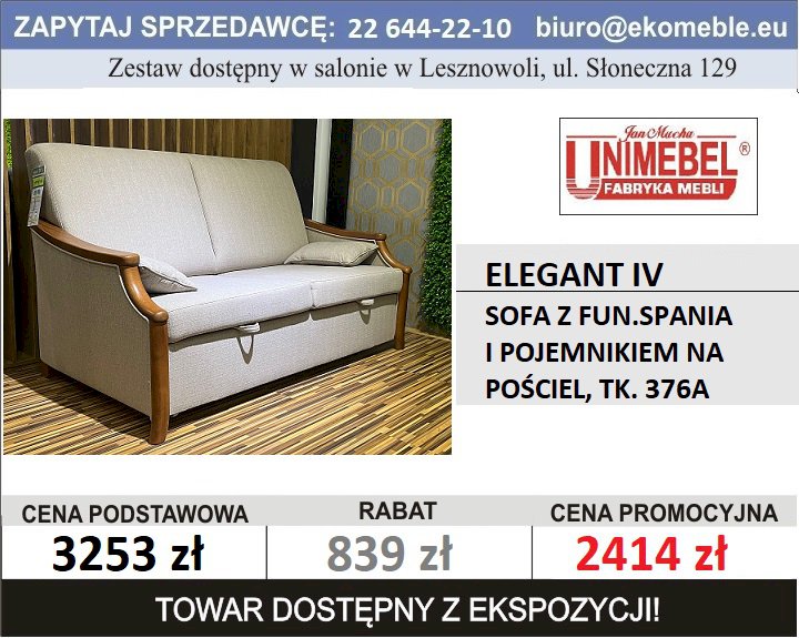 UNIMEBEL - ELEGANT IV - SOFA Z FUN. SPANIA I POJ. NA POŚCIEL, TK. 376A