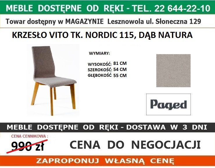 PAGED KRZESŁO VITO NORDIC 115 DĄB NATURA