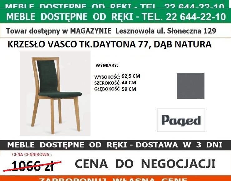 Paged - krzesło Vasco Dąb tk. Daytona 77