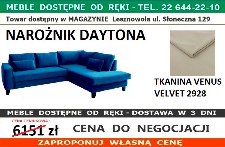 SWEET SIT - NAROŻNIK DAYTONA 2(120)QFLW-OTM(4)SP TKANINA VENUS VELVET 2928