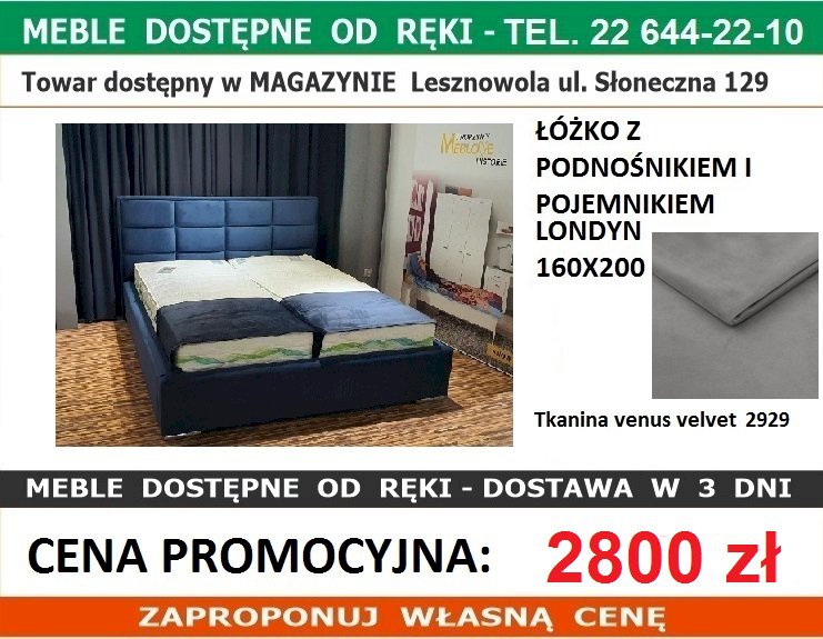 LONDYN ŁÓŻKO 160X200 VEN.VEL. 2929 Z POJEMNIKIEM NA POŚCIEL