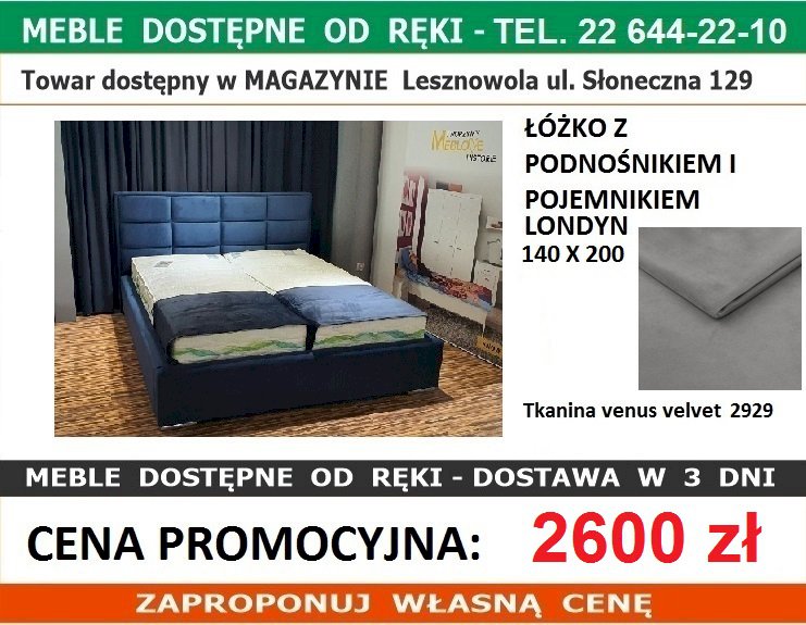 LONDYN ŁÓŻKO 140X200 VEN.VEL. 2929 Z POJEMNIKIEM NA POŚCIEL