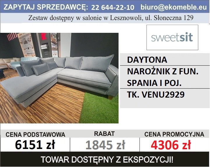 Sweet Sit- daytona narożnik z funkcją spania i pojemnikiem tk. ven.vel. 2929