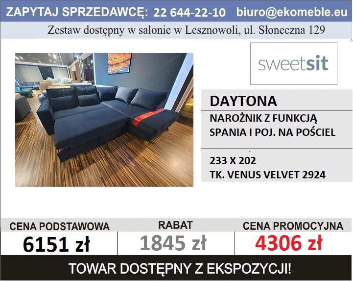 Sweet Sit- daytona narożnik 2(120)QFLW-OTM(4)SP z funkcją spania i pojemnikiem tk. ven.vel. 2924
