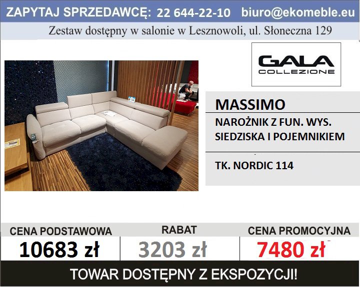 Gala Collezione - Massimo narożnik z funkcją wysuwanego siedziska i pojemnikiem, TK. Nordic 114