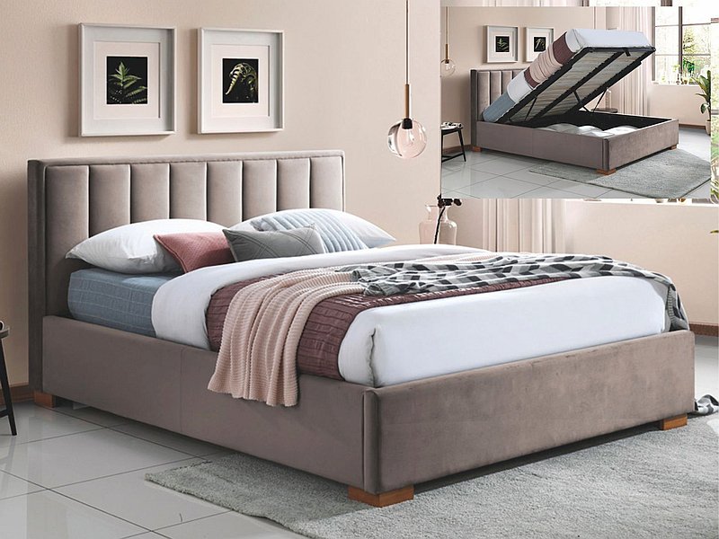 ŁÓŻKO MARANI VELVET 160x200 KOLOR BEŻOWY/DĄB TAPICERKA BLUVEL 40