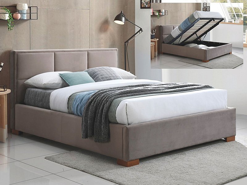 ŁÓŻKO MAISON VELVET 160x200 KOLOR BEŻOWY/DĄB TAPICERKA BLUVEL 40
