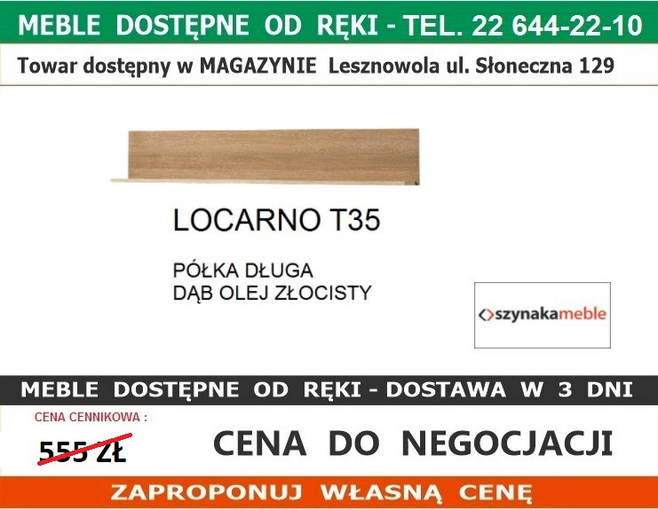 LOCARNO T35 PÓŁKA DŁUGA  DĄB OLEJ ZŁOCISTY