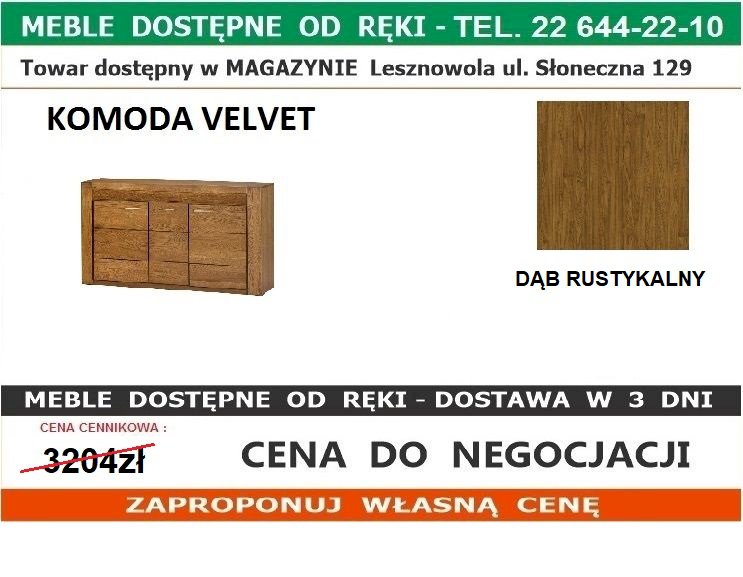 SZYNAKA VELVET KOMODA 45 3D DĄB RUSTICAL