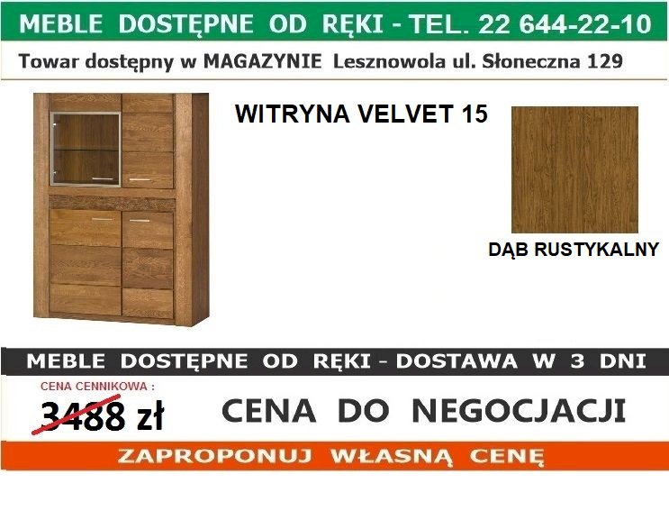 SZYNAKA VELVET WITRYNA 15 4D DĄB RUSTYKALNY