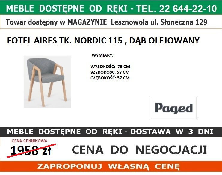 Paged - Krzesło Aires, tk.nordic 115 , dąb olejowany