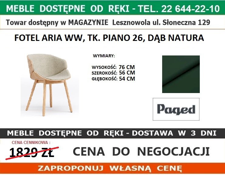 Paged - Krzesło ARIA WW, tk.piano 26 , dąb natura Paged - Krzesło ARIA WW, tk.piano 26 , dąb natura