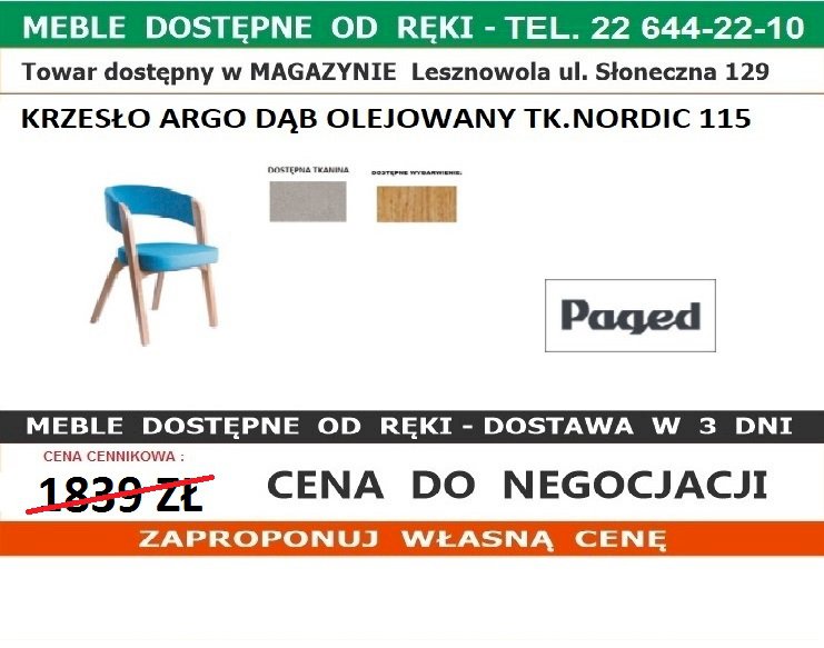 KRZESŁO ARGO TK. NORDIC 115 DĄB OLEJOWANY SĘKATY