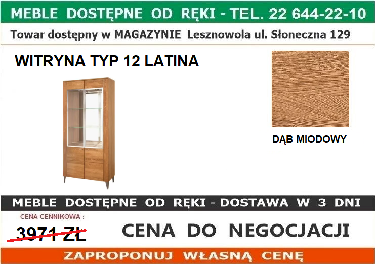 SZYNAKA LATINA 12 WITRYNA 2D DĄB MIODOWY