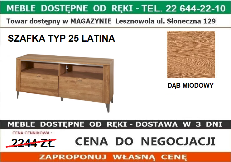 SZYNAKA LATINA 25 SZAFKA TV 2S DĄB MIODOWY