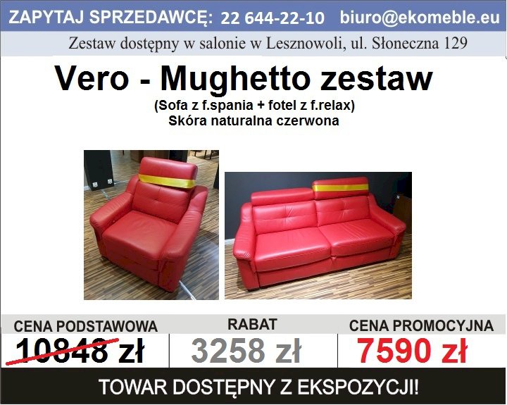 Vero Mughetto - zestaw (sofa z f.spania + fotel z f.relax) Vero Mughetto - zestaw (sofa z f.spania + fotel z f.relax)
