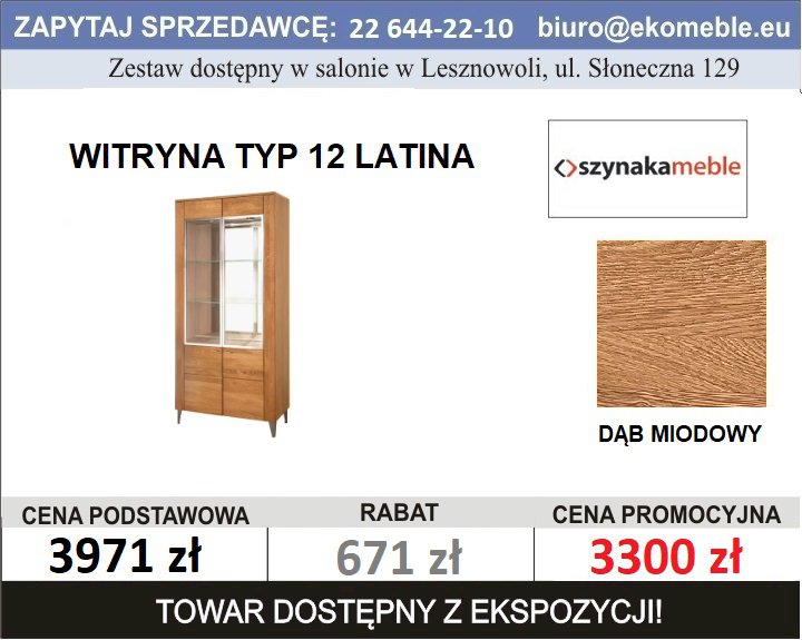 SZYNAKA LATINA 12 WITRYNA 2D DĄB MIODOWY