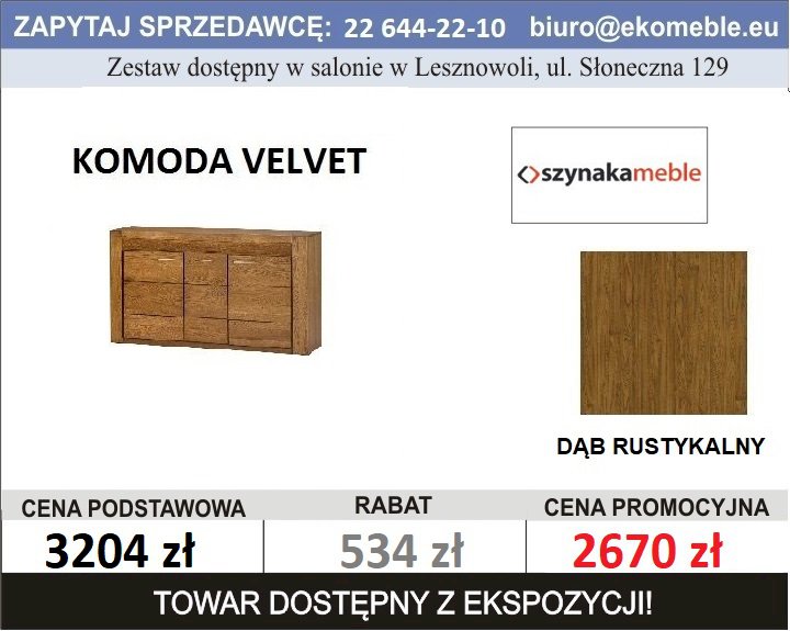 SZYNAKA VELVET KOMODA 45 3D DĄB RUSTICAL