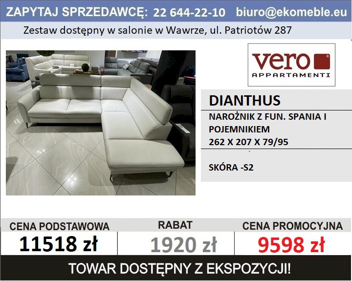 VERO - DIANTHUS - NAROŻNIK 2RCL-X90K1STP SKÓRA VERO - DIANTHUS - NAROŻNIK 2RCL-X90K1STP SKÓRA