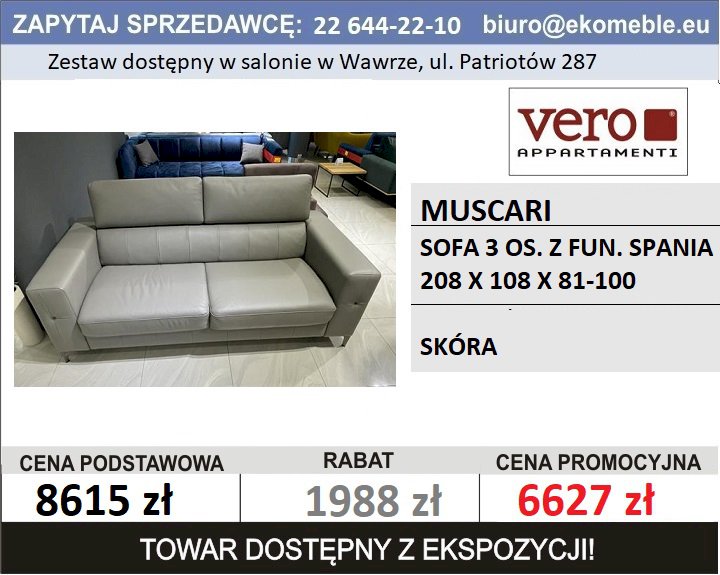VERO - MUSCARI - SOFA 3 OSOBOWA Z FUN. SPANIA - SKÓRA VERO - MUSCARI - SOFA 3 OSOBOWA Z FUN. SPANIA - SKÓRA